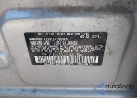 2015 Subaru Impreza 2.0I из США, поврежденный, VIN JF1GJAA63FG022892